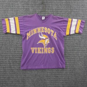 Vintage 90s Logo 7 Minnesota Vikings T-Shirt Mens XL Purple Striped Sleeve NFL